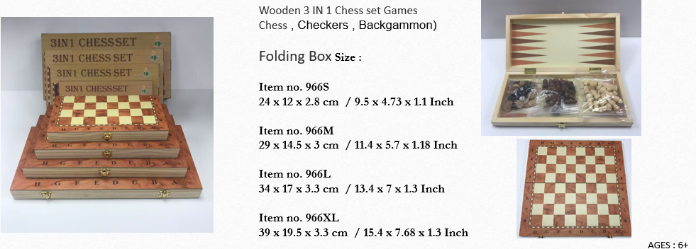 Wooden 3 in 1 Chess set Games